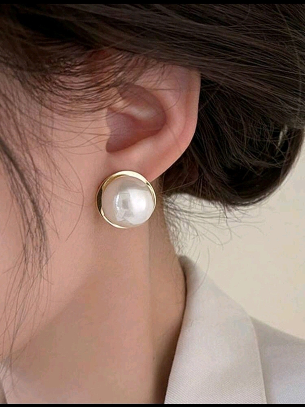 Classic Pearl Gold-Trim Stud Earrings - Women Jewelry